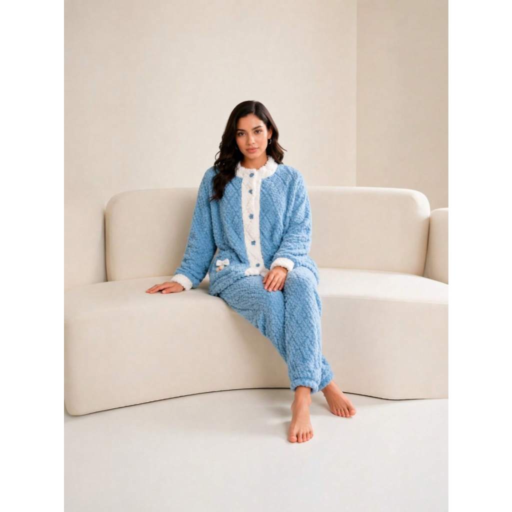 Pijama Feminino Peluciado Inverno Conjunto Longo Quentinho Soft Moda Feminina Confortável Tendência Homewear