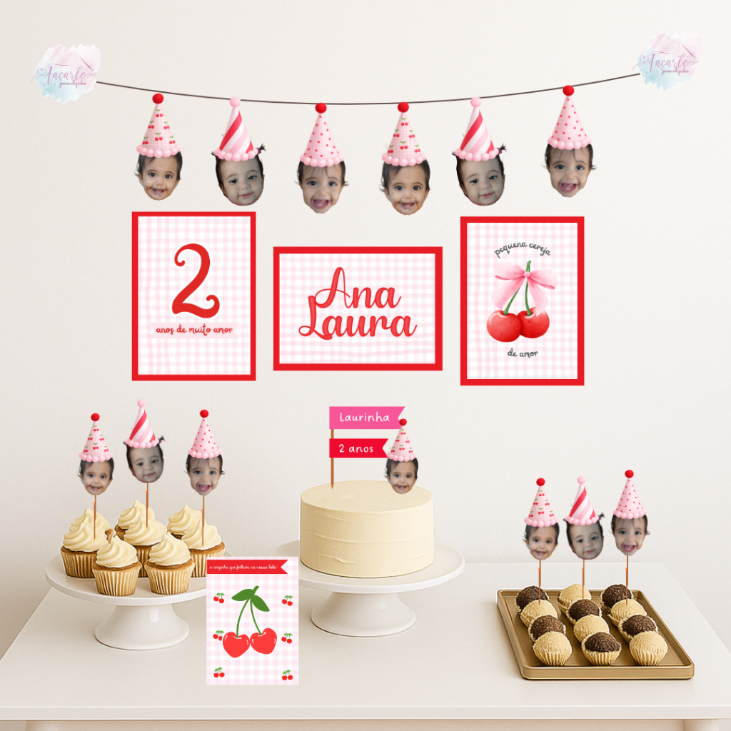 Kit festa Só um Bolinho Cerejinha mesvesário e aniversário infantil personalizado com nome e idade
