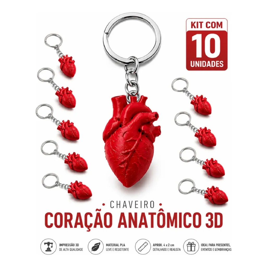 Kit de Chaveiros | Coração anatômico | 3d | Medicina- enfermagem — imagem 2 de 2
