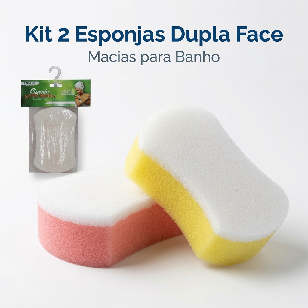 Kit 2 Esponjas de Banho Dupla Face Macia Bucha Corporal Colorida Higiene Pessoal