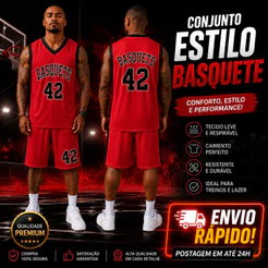 Conjunto Masculino Basquete kit Regata + Bermuda Esportivo Academia Fitness Futebol Casual
