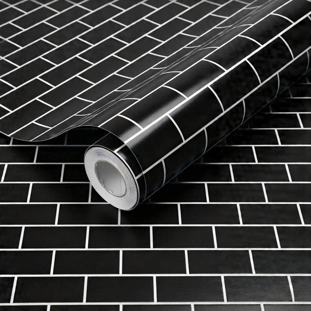 Papel Adesivo 10 Metros Preto Tijolinhos para Decoração Sala, Quarto, Escritório