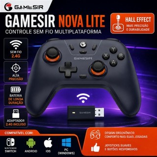 Controle sem fio GameSir T4 Nova Lite Hall Effect de Jogo para Switch, Android, iOS, PC Joysticks