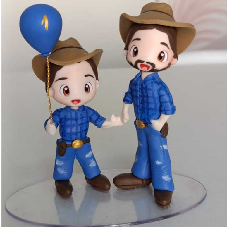 Topo de Bolo Personalizado Pai e Filho em Biscuit Aniversário Família Decoração Festa
