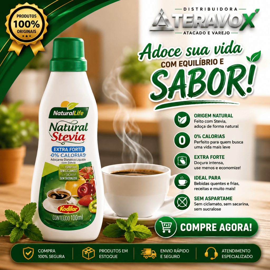 Adoçante Líquido Natural Stevia Extra Forte Zero Calorias