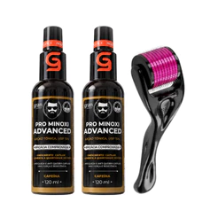 Kit 2x Tônico Antiqueda Pro Minoxi + Dermaroller Crescimento Capilar Para Barba Cabelo e Sobrancelha