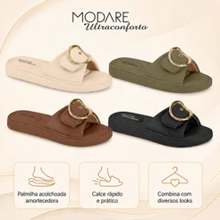 Sandália Modare Ultraconforto Slide Feminina Conforto Fivela Coração | Lançamento Original !