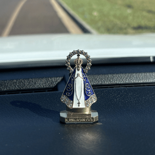 Santinha de Carro Imagem Nossa Senhora Aparecida Dupla Face Dourada Prata