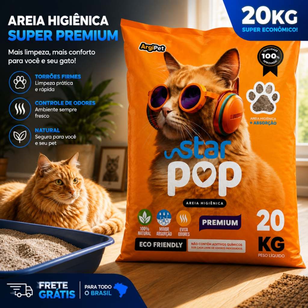 Imagem 20kg areia sanitaria higienica super premium natural argila absorvente para gatos ecologica