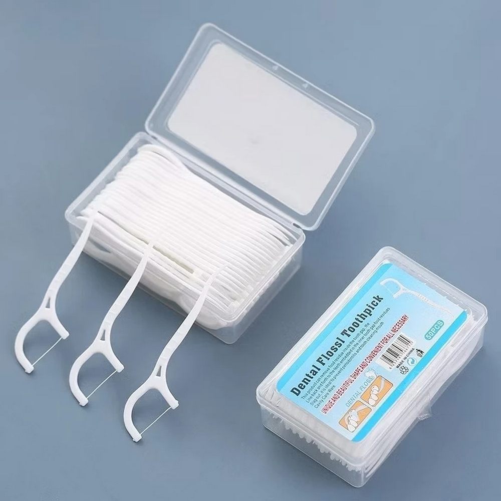 Kit 50/100/200/300 Unidades Fio Dental com Haste Palito Dental Portátil para Higiene Bucal e Limpeza Profunda