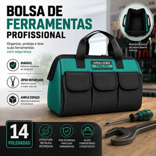 Bolsa De Ferramentas Reforçada 14 Pol Oxford Impermeável Com Fundo Rígido Maleta Multiuso Para Eletricista E Marceneiro