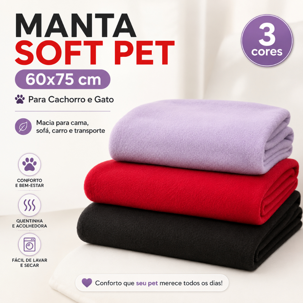 Manta Soft Para Cachorro e Gato 60x75 cm Macia Para Cama Sofá Carro e Transporte