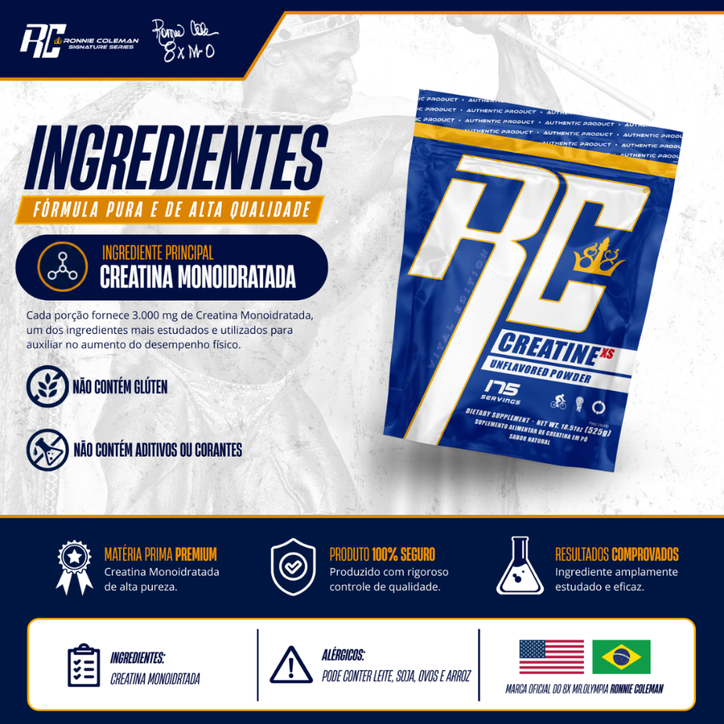 Creatina XS Refil Ronnie Coleman 525g 175 Doses Creatina Monohidratada em Pó Sem Sabor Alta Pureza · foto 2
