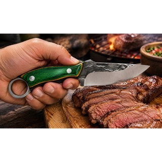Faca Churrasco Artesanal Full Tang Aço Inox Cabo Madeira Bainha Couro Cutelaria Premium