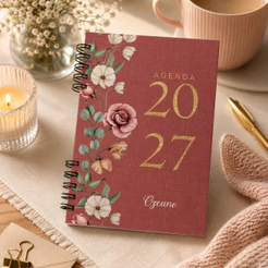 Agenda 2027 DATADA, personalizada COM O NOME DO COMPRADOR, folhas decoradas, A5, 2 dias por página