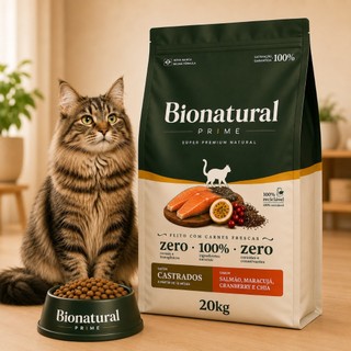 Ração Gato Bionatural Prime Gatos Castrados Salmao 20kg Super Premium