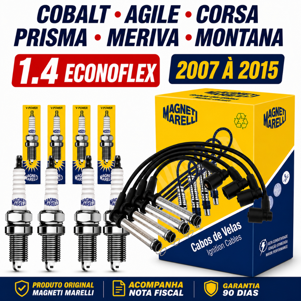 Cabos + Velas Ignição Cobalt Agile Corsa Prisma Meriva Montana 1.4 2007 à 2015
