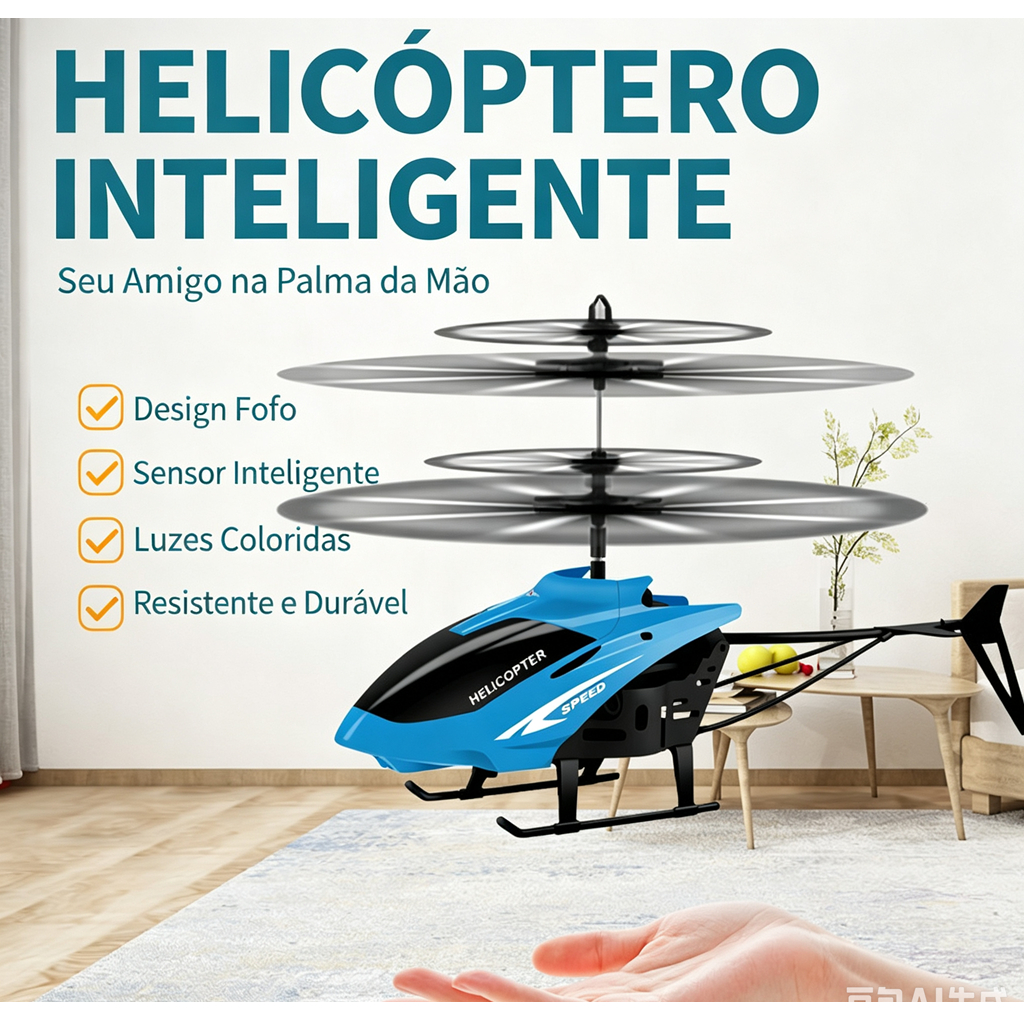 Helicóptero de Brinquedo com Controle Remoto - Azul com Sensor de Indução e Voo Estável — imagem 2 de 2