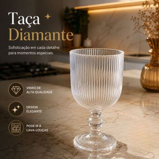 KIT 4/6/12 Taças Caneladas Vidro 390ml Grande Taça Canelada Enxoval Utilidades Conjunto Duhome