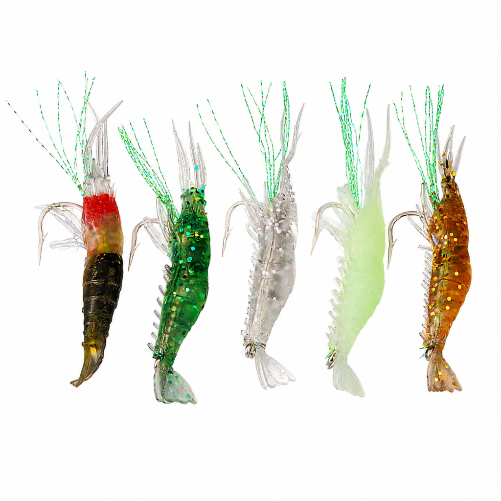 Isca Artificial Camarão Silicone Com Anzol Corvina Kit 5 Un