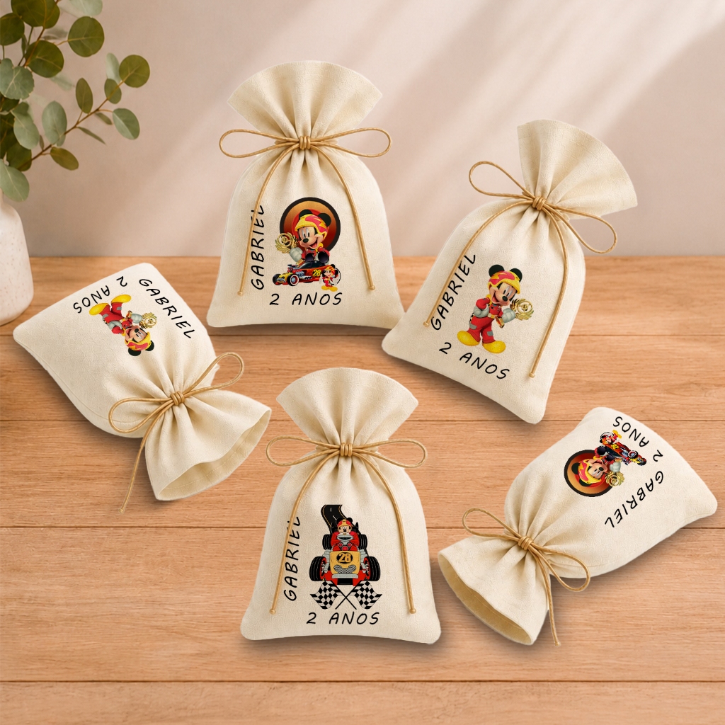 Kit 20 Saquinhos Lembrancinha Personalizada Festa Infantil Aniversário Mickey Sobre Rodas Corrida 11x17