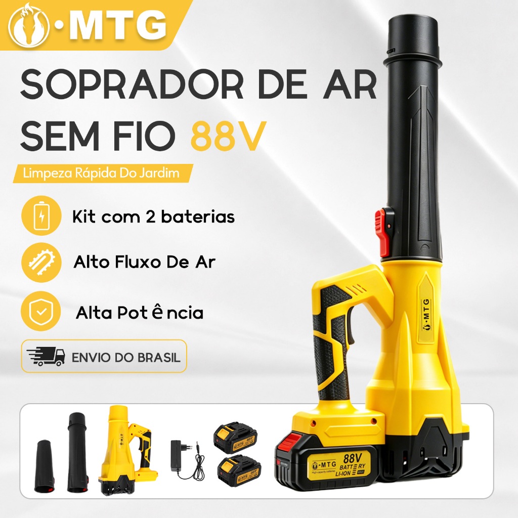 Soprador Elétrico Sem Fio 88V MTG 550W 30000RPM com 2 Baterias e Carregador