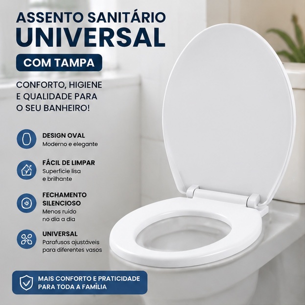Assento Sanitário Universal com Tampa Vaso Confortável Fácil Limpeza Banheiro K7