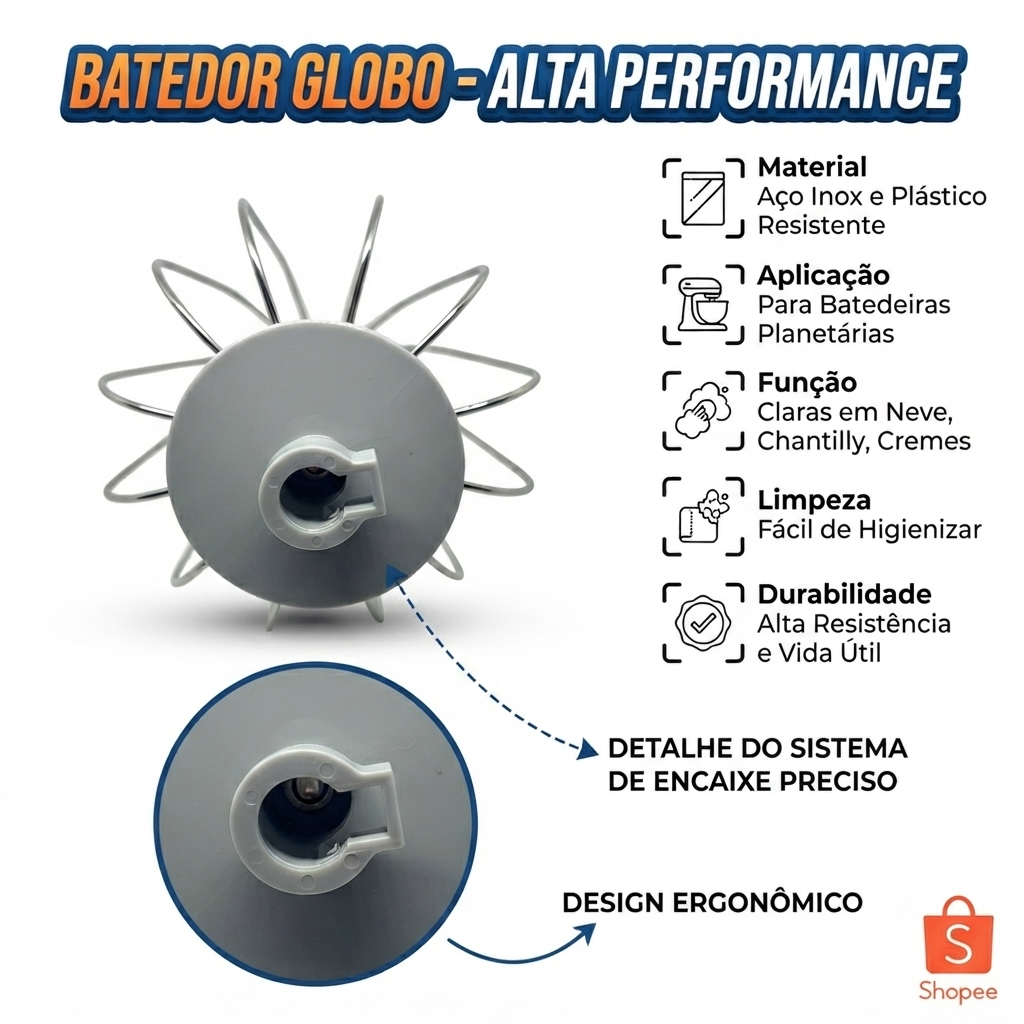 Batedor Globo Fouet Para Batedeira Planetária Mondial