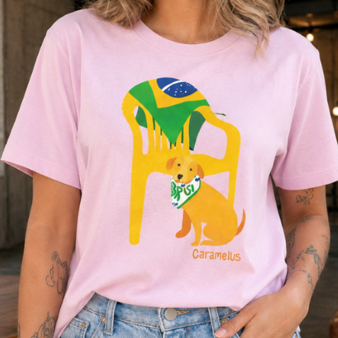 Camiseta Feminina Estampada Brasil Cachorro Caramelo Algodão Premium Moda copa do Mundo