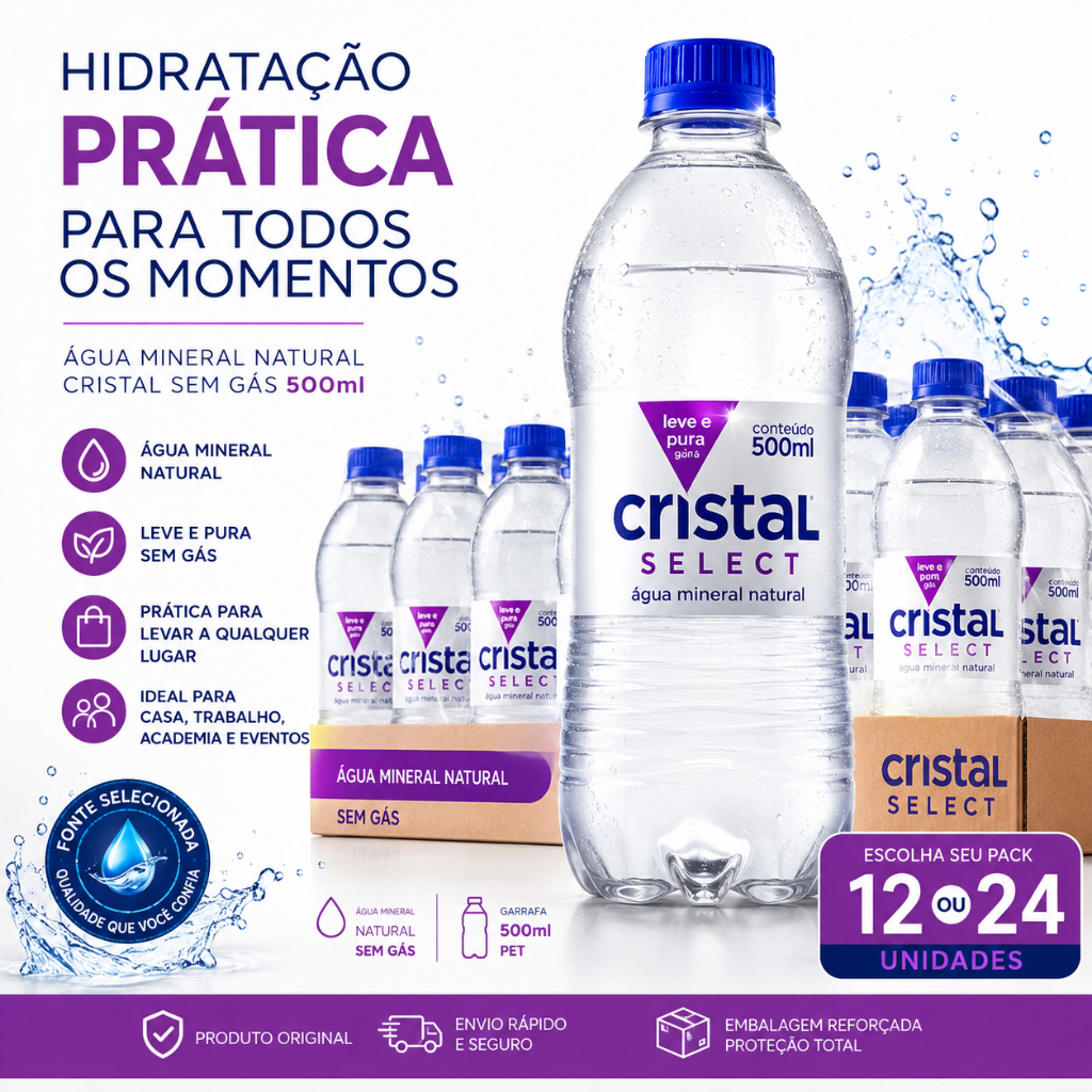 Água Mineral Natural Cristal Sem Gás 500 Ml escolha seu  Pack