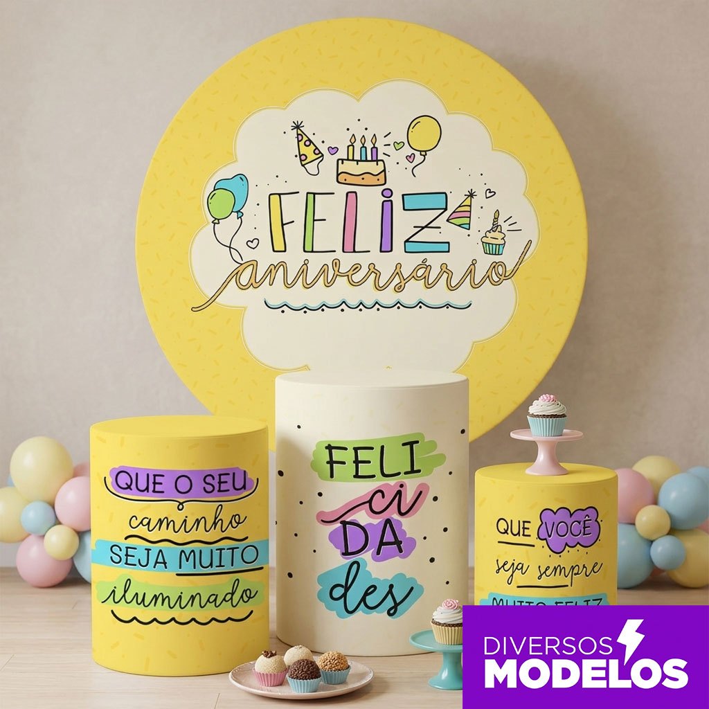 Kit Painel Redondo e Capa de Cilindro Decoração de Aniversário Festa Infantil Su