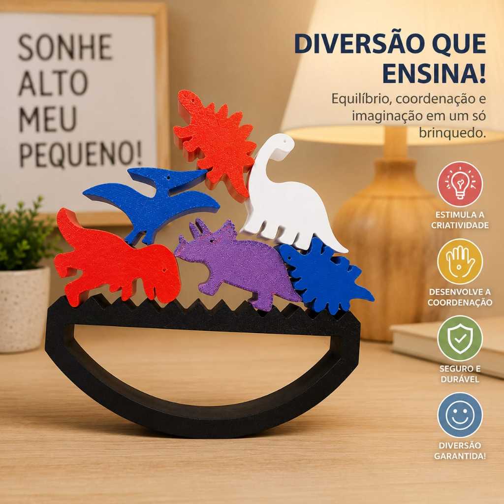 Jogo de equilíbrio Dinossauro 3D, Dinossauros 3D, Torre de equilíbrio