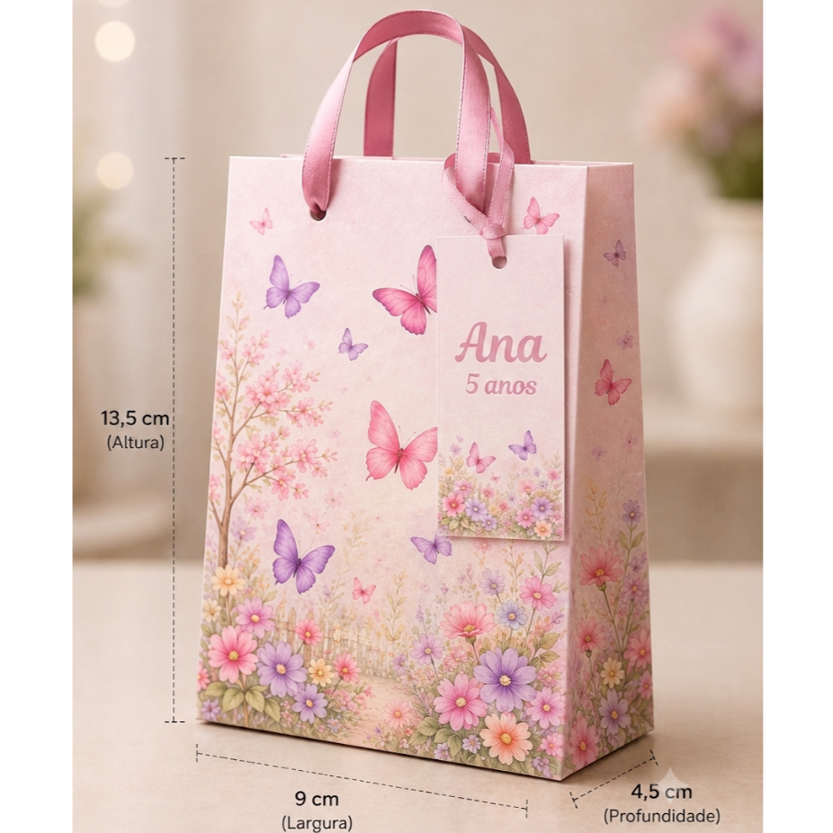 Sacolinha com TAG personalizada Jardim das borboletas - Sacolinhas para lembrancinhas - pegue e monte - aniversário