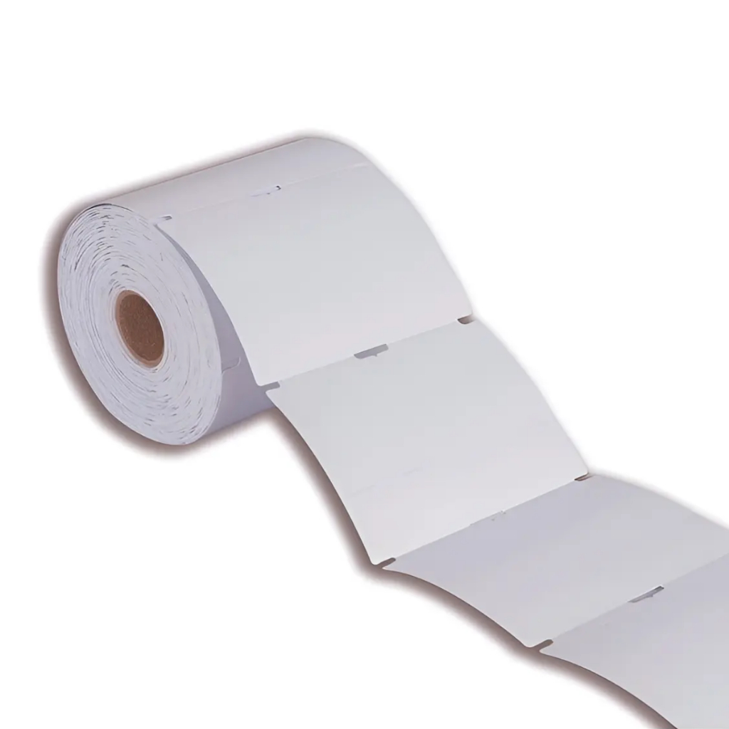Etiqueta tag roupa adesiva 40x60mm 4x6cm (2 colunas) 1 picote Térmica cartão (sem ribbon) - Rolo 30m