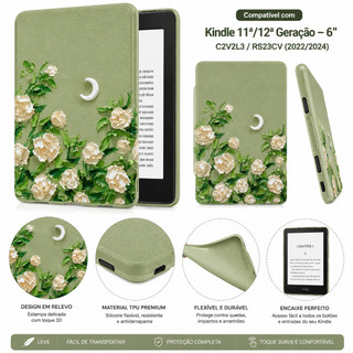 Capa Silicone TPU Estampada Compatível Com Kindle 11ª/12ª Geração 6" C2V2L3/RS23CV (2022/2024) Função auto sleep