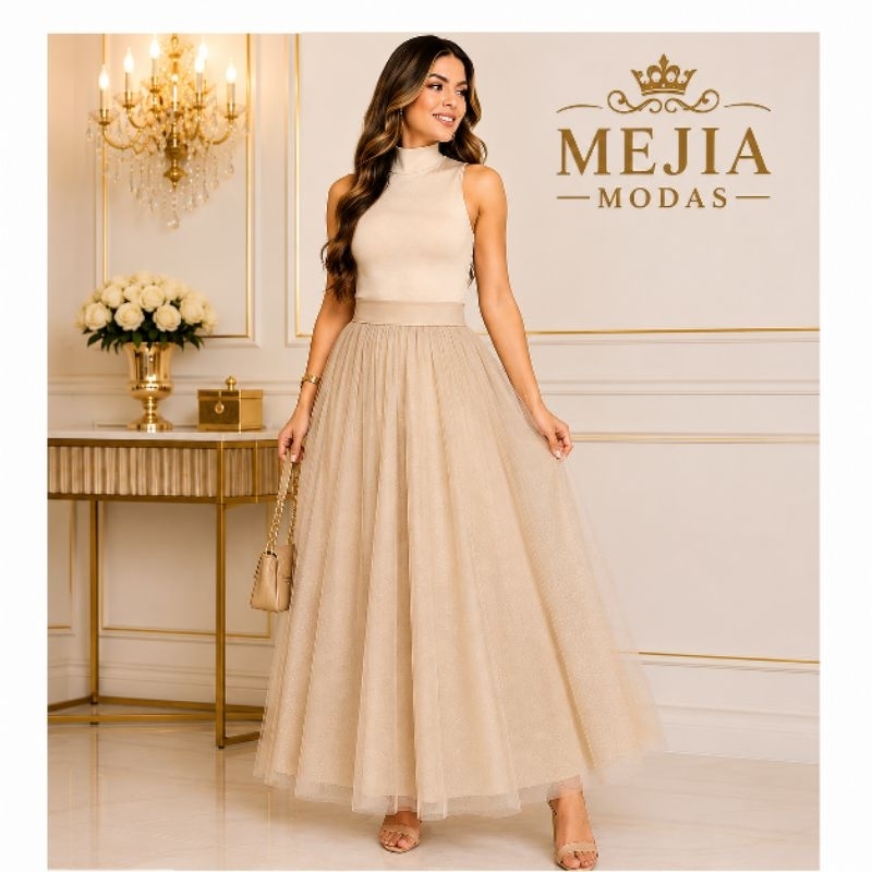 Saia Longa de Tule com Brilho Glitter e forrado