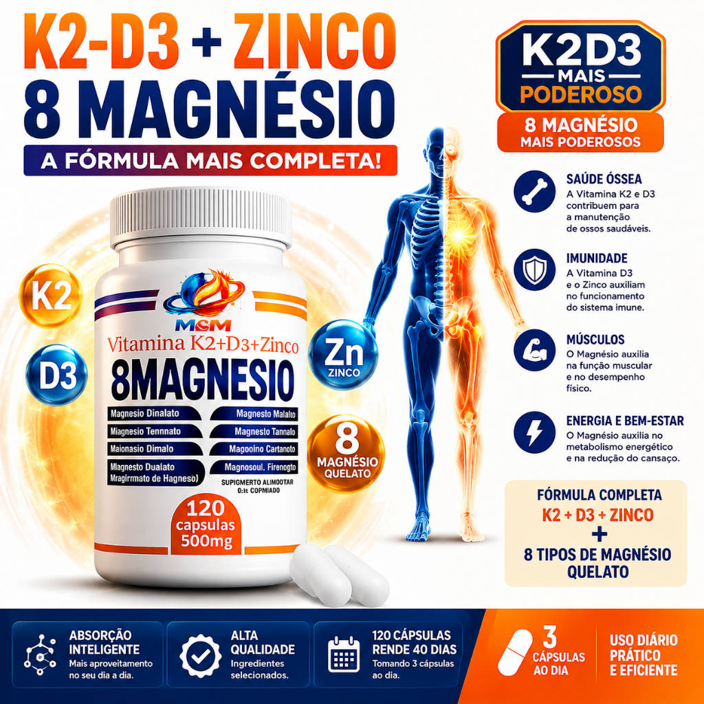 VITAMINA k2 D3 ZINCO + 8 MAGNESIO DIMALATO QUELATO  BISGLICINATO