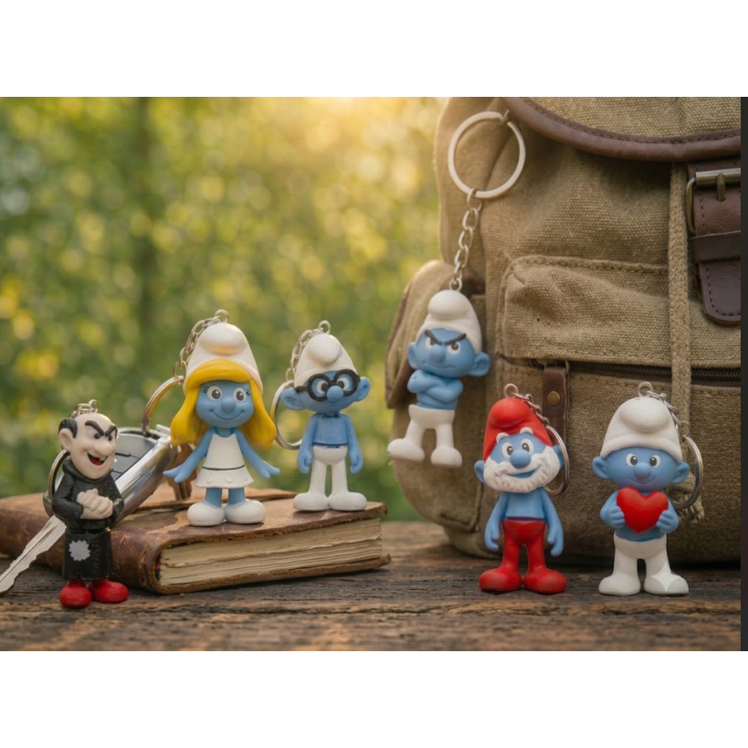 Chaveiro dos Smurfs com Papai Smurf e Smurfette