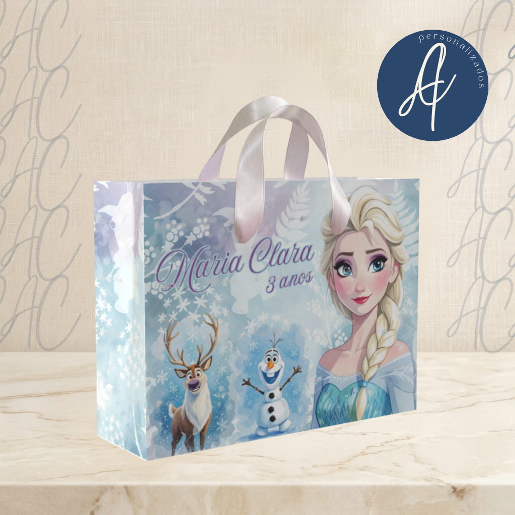 JÁ MONTADA - Kit sacola personalizada tema Princesas Frozen | Lembrancinha | Aniversário Infantil | Festa