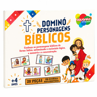 Jogo Dominó Personagens Bíblicos 28 Peças Em Madeira Reflorestada - Mdf Aquarela Brinquedos