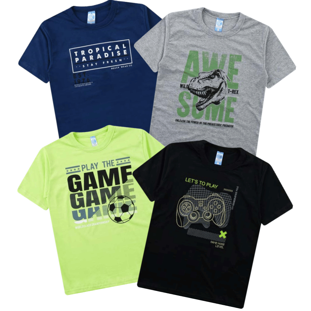 Kit 4 Camisetas Verão Estampadas para Meninos Tam 1 ao 16 | Cores Sortidas