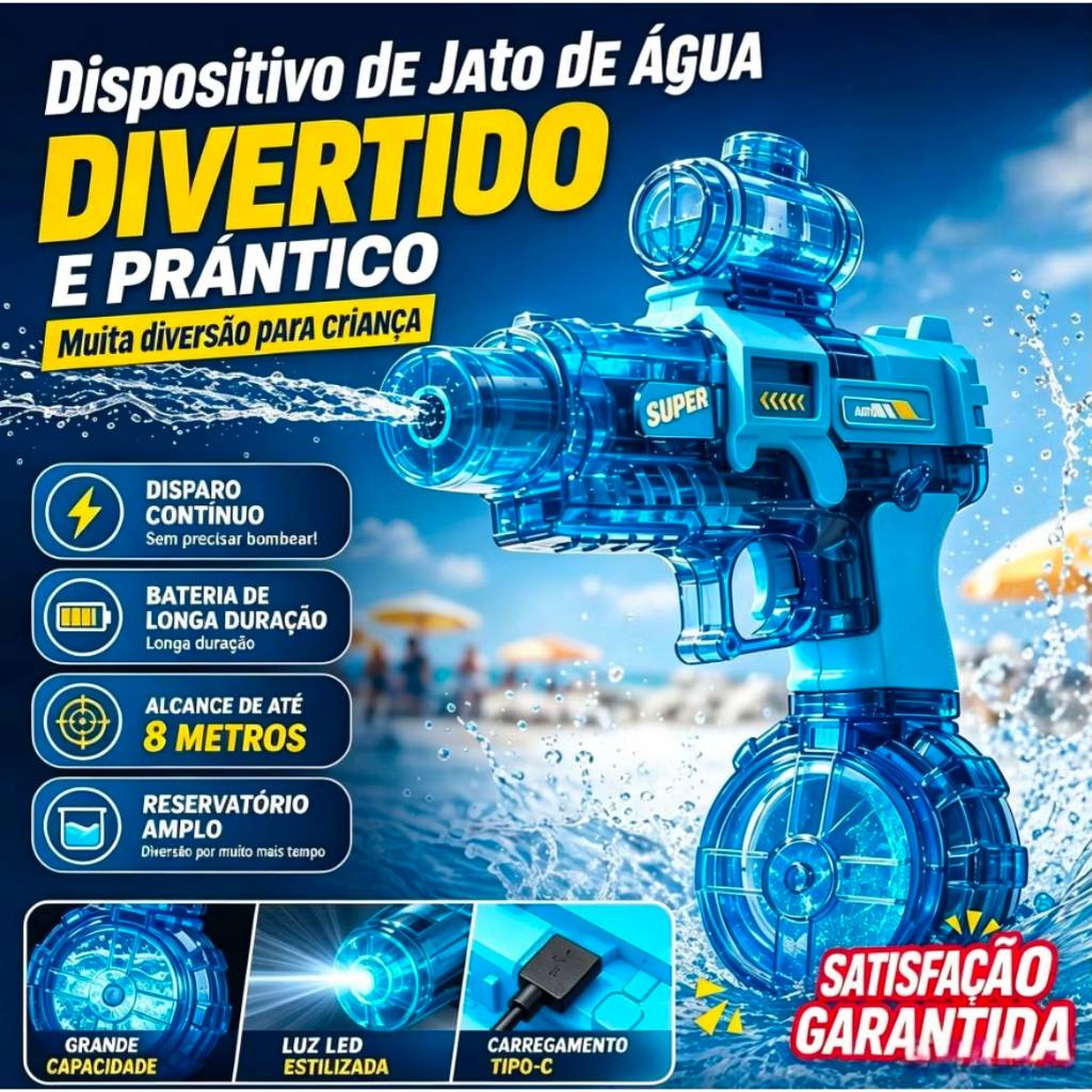 Jato de Água Infantil Elétrico com Reservatório Amplo, Brinquedo Divertido para Crianças Praia e Piscina