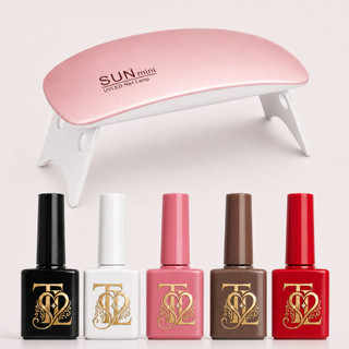 Kit Unhas em Gel 5 Esmaltes Cores Sortidas + Mini Cabine Sun LED UV 6W Portátil