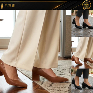 Sapato Scarpin Feminino Vizzano Salto Baixo Quadrado Bloco Grosso Bico Fino Casual Moderno Original 1220315