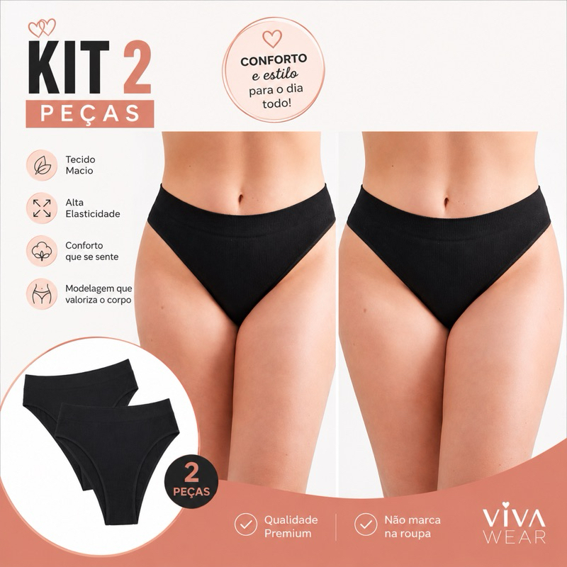 Kit Calcinha Básica Sem Costura Feminina Confortável Canelada Importada Elástica BásicaPremium