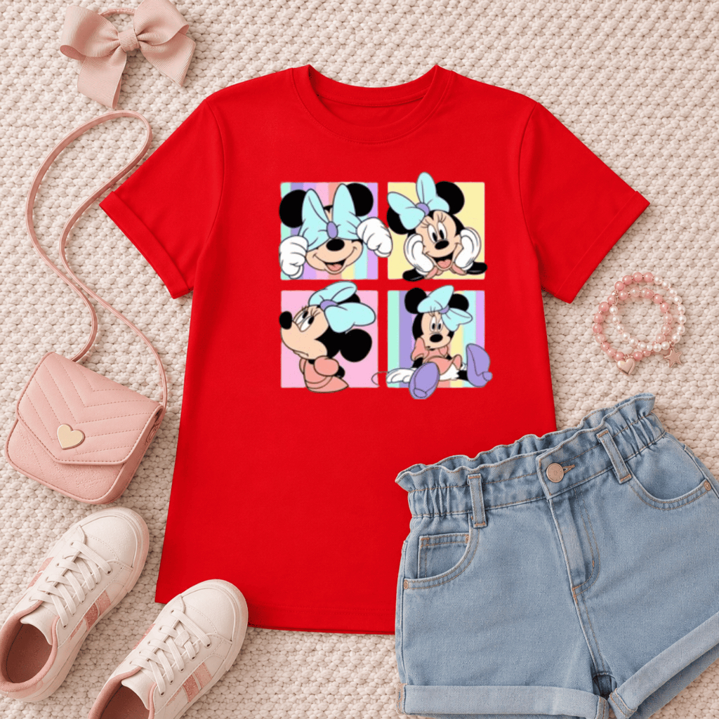 Camiseta Minnie Infantil Feminina Disney 100% Algodão Camisa Menina Manga Curta Presente Roupa Infantil