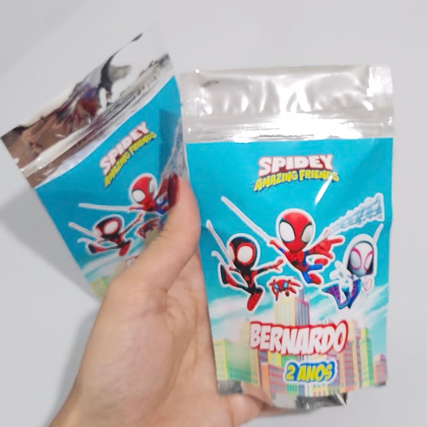 SAQUINHO METALIZADO HOMEM ARANHA E OS AMIGOS ESPETACULARES BABY LEMBRANCINHA PERSONALIZADA PARA FESTA INFANTIL