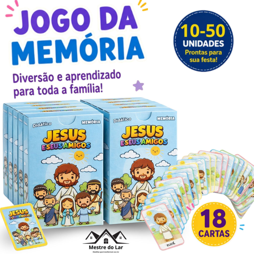 kit 10-50 Jogo da Memoria JESUS E SEUS AMIGOS Brinquedo Infantil Prenda Educativo Didático Bíblico