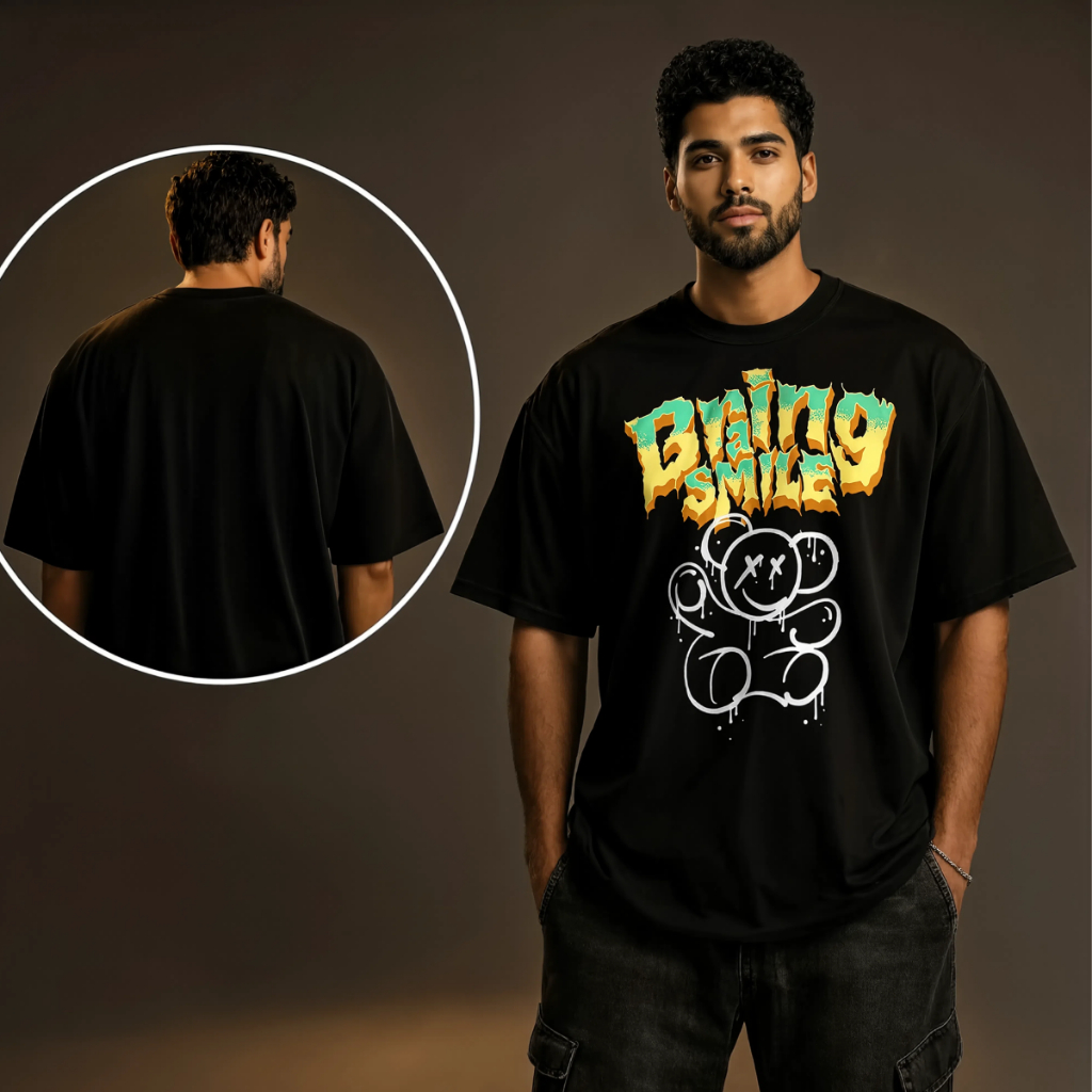 Camiseta Camisa Blusa Oversized Streetwear Unissex Braing a Smile Urso 100% Algodão Estampada Premium Leve Confortável