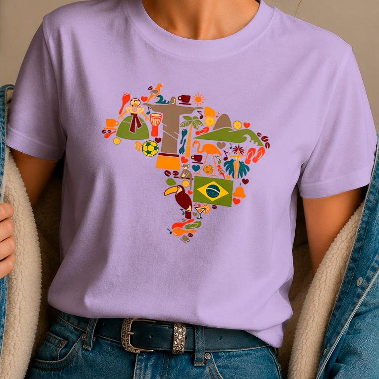 Camiseta Brasil Personalizada | Arte Criativa do Mapa Brasileiro em Algodão Premium